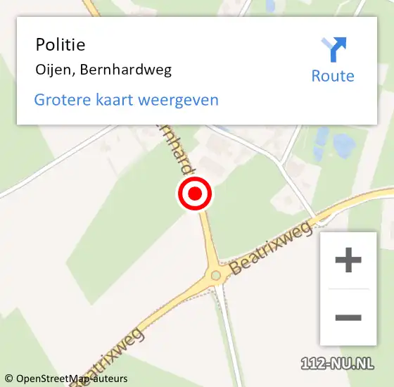 Locatie op kaart van de 112 melding: Politie Oijen, Bernhardweg op 2 mei 2019 09:09