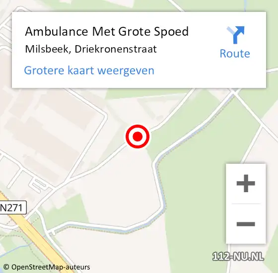 Locatie op kaart van de 112 melding: Ambulance Met Grote Spoed Naar Milsbeek, Driekronenstraat op 2 mei 2019 10:05