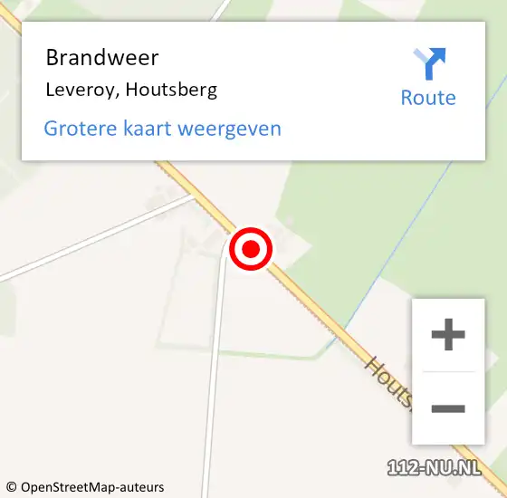 Locatie op kaart van de 112 melding: Brandweer Leveroy, Houtsberg op 2 mei 2019 11:14