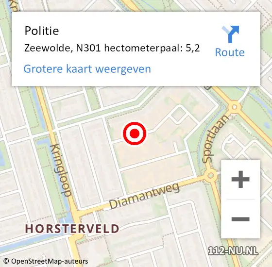 Locatie op kaart van de 112 melding: Politie Zeewolde, N301 hectometerpaal: 2,6 op 2 mei 2019 13:48