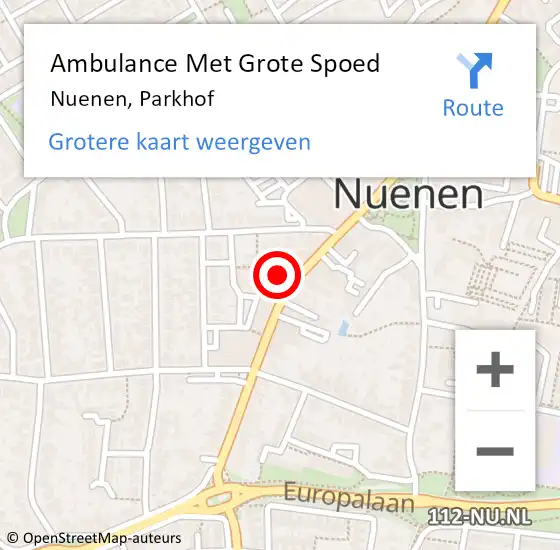 Locatie op kaart van de 112 melding: Ambulance Met Grote Spoed Naar Nuenen, Parkhof op 2 mei 2019 17:07