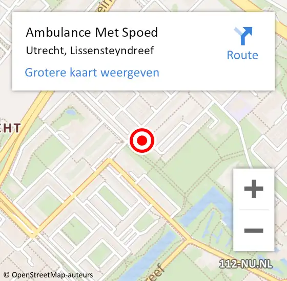 Locatie op kaart van de 112 melding: Ambulance Met Spoed Naar Utrecht, Lissensteyndreef op 31 maart 2014 10:26