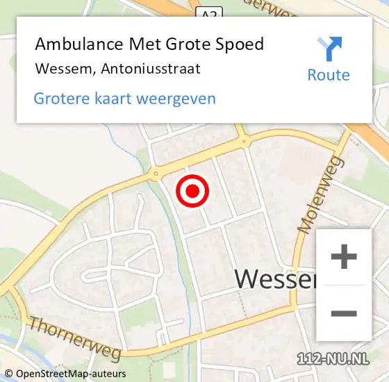 Locatie op kaart van de 112 melding: Ambulance Met Grote Spoed Naar Wessem, Antoniusstraat op 2 mei 2019 18:12