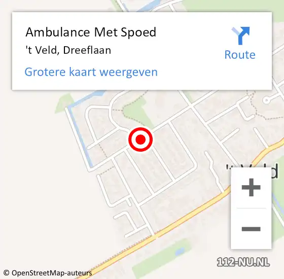Locatie op kaart van de 112 melding: Ambulance Met Spoed Naar 't Veld, Dreeflaan op 2 mei 2019 18:16