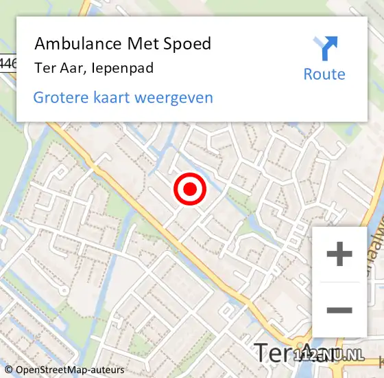 Locatie op kaart van de 112 melding: Ambulance Met Spoed Naar Ter Aar, Iepenpad op 31 maart 2014 10:40