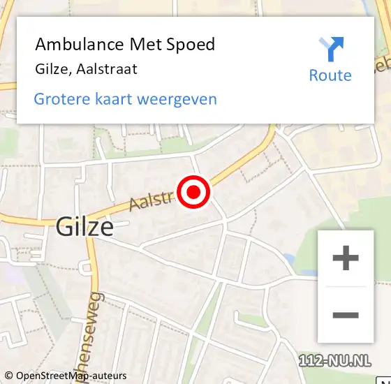 Locatie op kaart van de 112 melding: Ambulance Met Spoed Naar Gilze, Aalstraat op 3 mei 2019 00:55