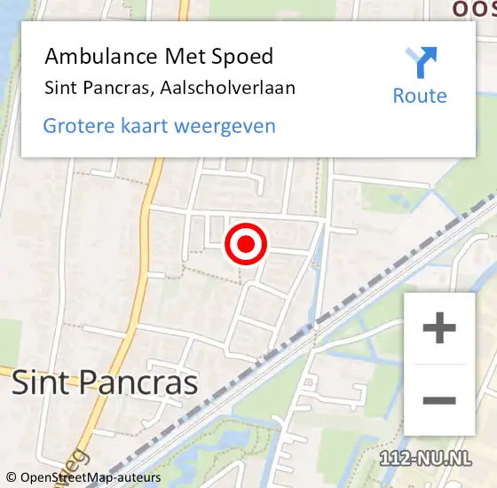 Locatie op kaart van de 112 melding: Ambulance Met Spoed Naar Sint Pancras, Aalscholverlaan op 3 mei 2019 05:26