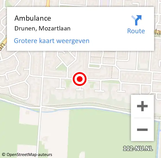 Locatie op kaart van de 112 melding: Ambulance Drunen, Mozartlaan op 3 mei 2019 08:19
