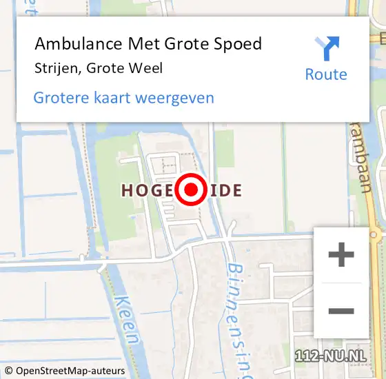 Locatie op kaart van de 112 melding: Ambulance Met Grote Spoed Naar Strijen, Grote Weel op 3 mei 2019 08:38