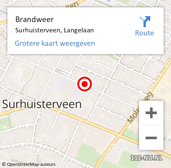 Locatie op kaart van de 112 melding: Brandweer Surhuisterveen, Langelaan op 3 mei 2019 11:56