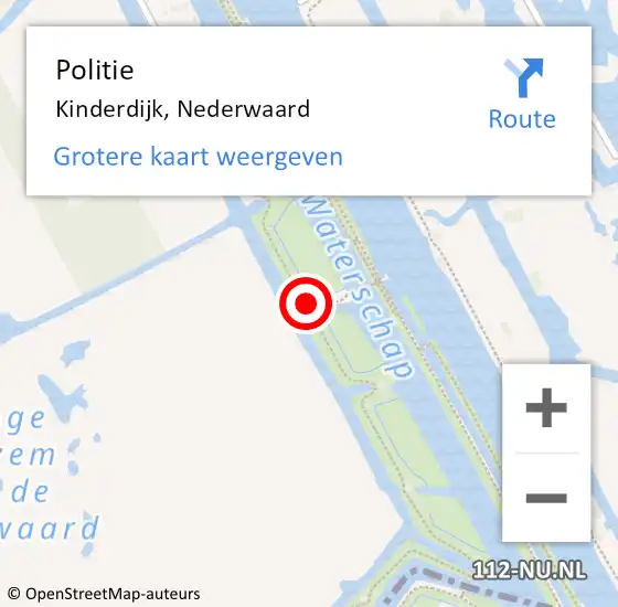 Locatie op kaart van de 112 melding: Politie Kinderdijk, Nederwaard op 3 mei 2019 12:56
