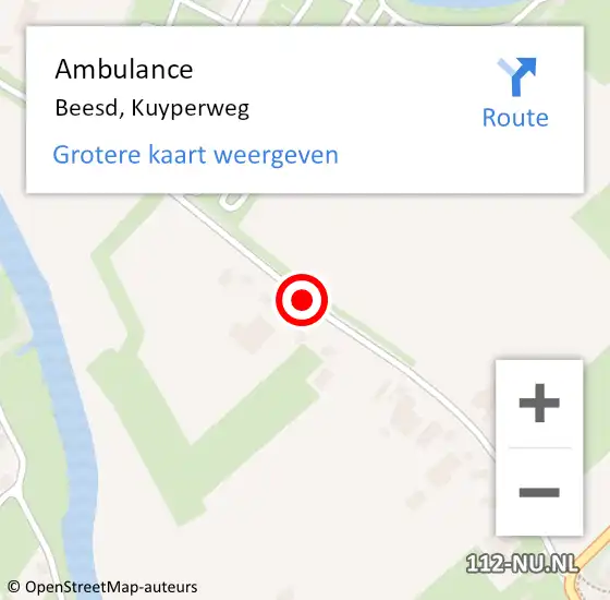 Locatie op kaart van de 112 melding: Ambulance Beesd, Dr A Kuyperweg op 3 mei 2019 15:33