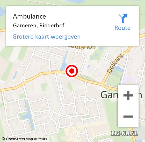 Locatie op kaart van de 112 melding: Ambulance Gameren, Ridderhof op 3 mei 2019 16:38