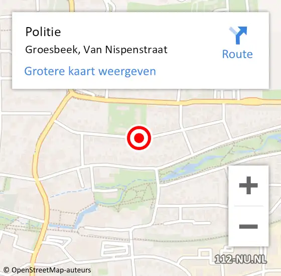 Locatie op kaart van de 112 melding: Politie Groesbeek, Van Nispenstraat op 3 mei 2019 18:12