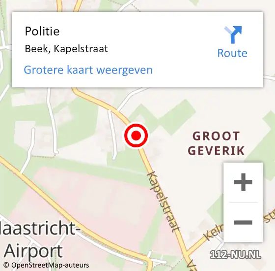 Locatie op kaart van de 112 melding: Politie Beek, Kapelstraat op 3 mei 2019 20:05