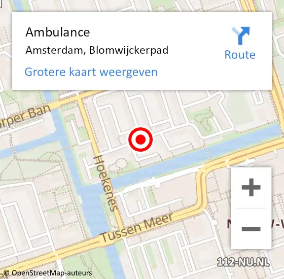 Locatie op kaart van de 112 melding: Ambulance Amsterdam, Blomwijckerpad op 3 mei 2019 22:07