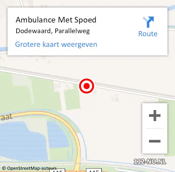 Locatie op kaart van de 112 melding: Ambulance Met Spoed Naar Dodewaard, Parallelweg op 3 mei 2019 22:09