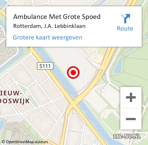 Locatie op kaart van de 112 melding: Ambulance Met Grote Spoed Naar Rotterdam, J.A. Lebbinklaan op 3 mei 2019 22:52