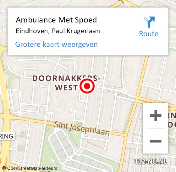 Locatie op kaart van de 112 melding: Ambulance Met Spoed Naar Eindhoven, Paul Krugerlaan op 4 mei 2019 00:19