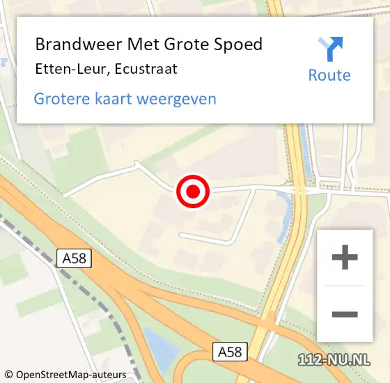 Locatie op kaart van de 112 melding: Brandweer Met Grote Spoed Naar Etten-Leur, Ecustraat op 4 mei 2019 02:32