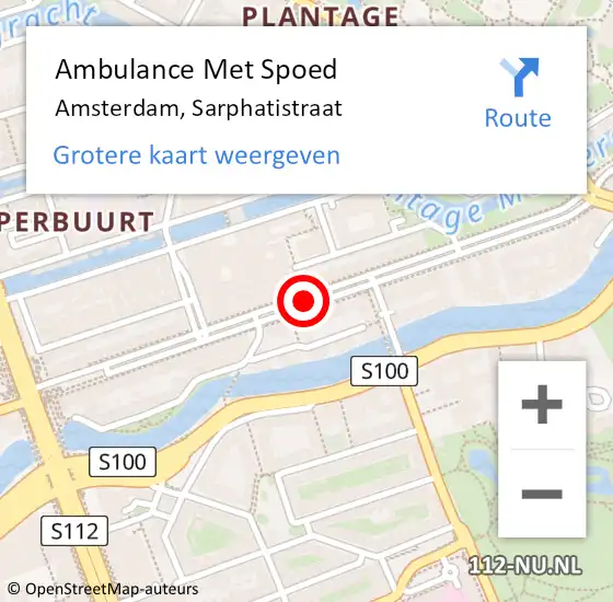 Locatie op kaart van de 112 melding: Ambulance Met Spoed Naar Amsterdam, Sarphatistraat op 4 mei 2019 05:47