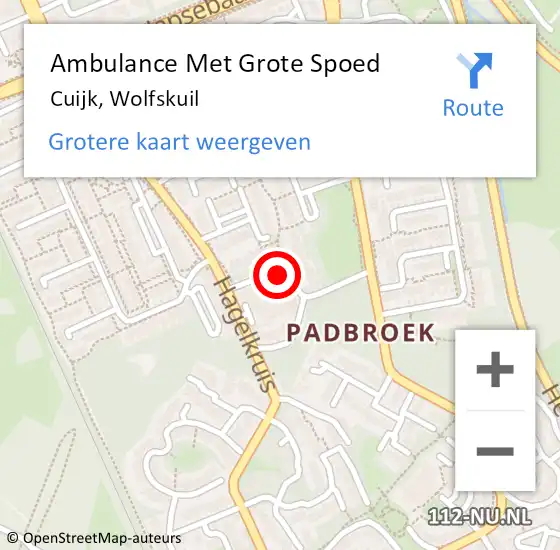 Locatie op kaart van de 112 melding: Ambulance Met Grote Spoed Naar Cuijk, Wolfskuil op 4 mei 2019 08:51