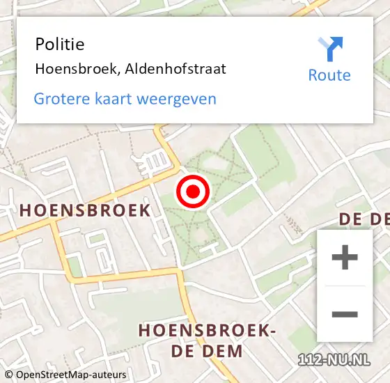 Locatie op kaart van de 112 melding: Politie Hoensbroek, Aldenhofstraat op 4 mei 2019 08:54