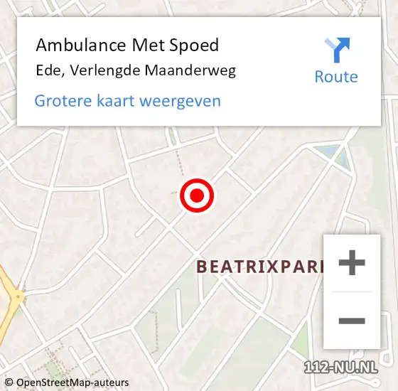 Locatie op kaart van de 112 melding: Ambulance Met Spoed Naar Ede, Verlengde Maanderweg op 4 mei 2019 09:10