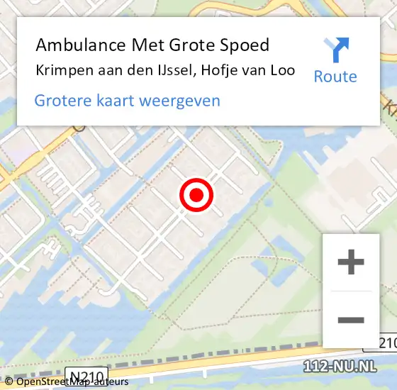 Locatie op kaart van de 112 melding: Ambulance Met Grote Spoed Naar Krimpen aan den IJssel, Hofje van Loo op 4 mei 2019 10:54