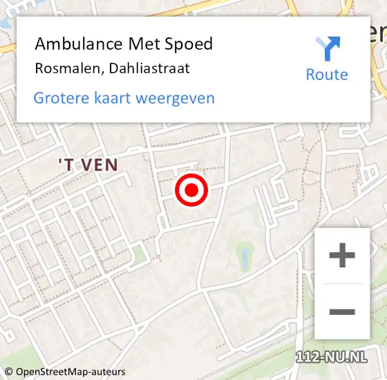 Locatie op kaart van de 112 melding: Ambulance Met Spoed Naar Rosmalen, Dahliastraat op 4 mei 2019 10:56