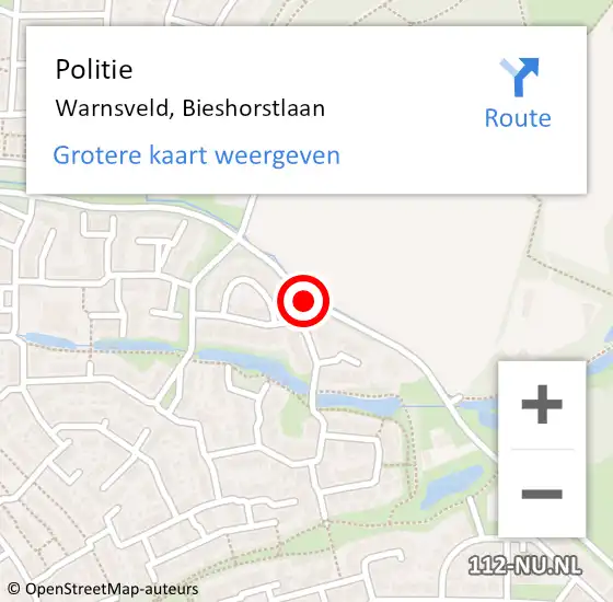 Locatie op kaart van de 112 melding: Politie Warnsveld, Bieshorstlaan op 4 mei 2019 11:54