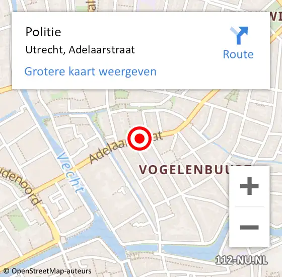 Locatie op kaart van de 112 melding: Politie Utrecht, Adelaarstraat op 4 mei 2019 15:47