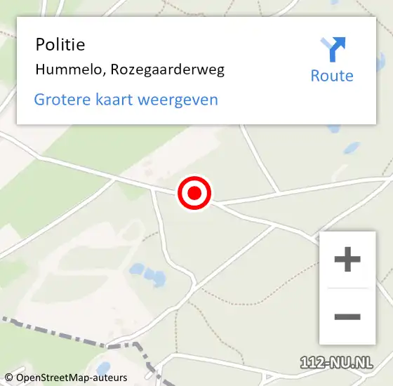 Locatie op kaart van de 112 melding: Politie Hummelo, Rozegaarderweg op 4 mei 2019 16:40