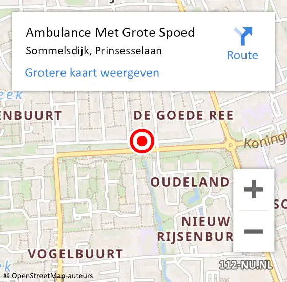 Locatie op kaart van de 112 melding: Ambulance Met Grote Spoed Naar Sommelsdijk, Prinsesselaan op 4 mei 2019 21:47