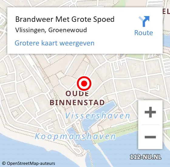 Locatie op kaart van de 112 melding: Brandweer Met Grote Spoed Naar Vlissingen, Groenewoud op 4 mei 2019 22:26