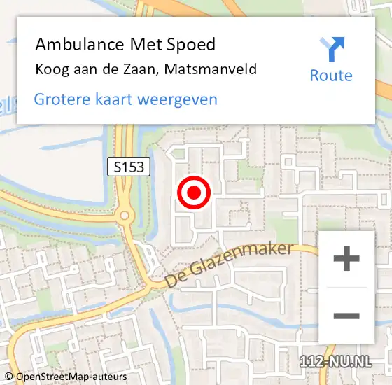 Locatie op kaart van de 112 melding: Ambulance Met Spoed Naar Koog aan de Zaan, Matsmanveld op 5 mei 2019 01:27