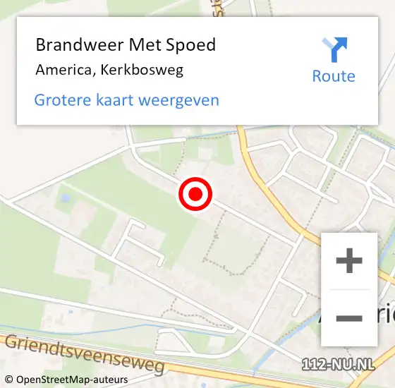 Locatie op kaart van de 112 melding: Brandweer Met Spoed Naar America, Kerkbosweg op 5 mei 2019 05:13