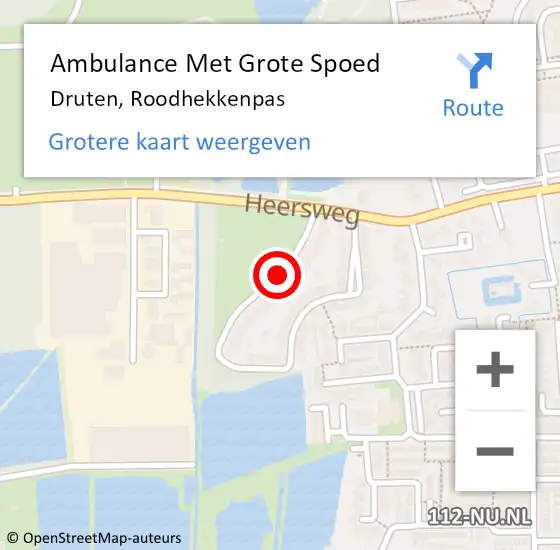 Locatie op kaart van de 112 melding: Ambulance Met Grote Spoed Naar Druten, Roodhekkenpas op 5 mei 2019 08:22