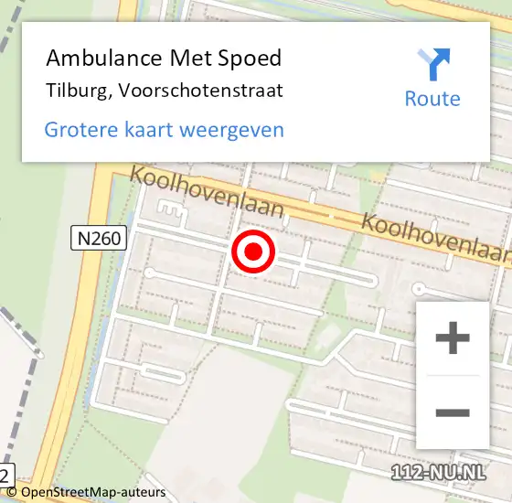 Locatie op kaart van de 112 melding: Ambulance Met Spoed Naar Tilburg, Voorschotenstraat op 5 mei 2019 08:43