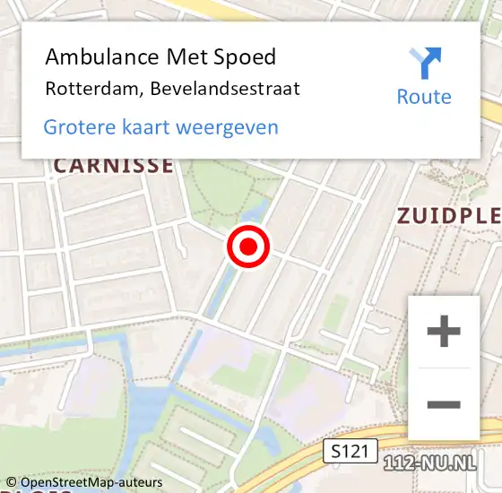 Locatie op kaart van de 112 melding: Ambulance Met Spoed Naar Rotterdam, Bevelandsestraat op 5 mei 2019 10:03