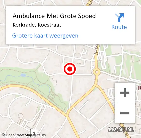 Locatie op kaart van de 112 melding: Ambulance Met Grote Spoed Naar Kerkrade, Koestraat op 31 maart 2014 13:40