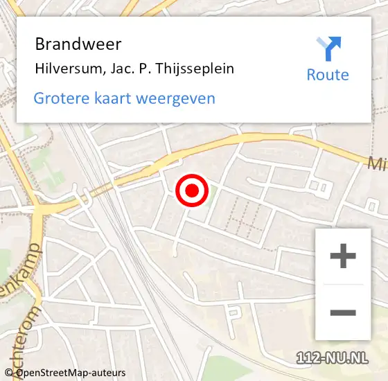 Locatie op kaart van de 112 melding: Brandweer Hilversum, Jac. P. Thijsseplein op 5 mei 2019 12:06