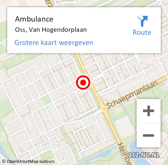 Locatie op kaart van de 112 melding: Ambulance Oss, Van Hogendorplaan op 5 mei 2019 12:14