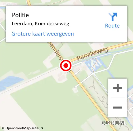 Locatie op kaart van de 112 melding: Politie Leerdam, Koenderseweg op 5 mei 2019 12:51