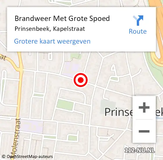 Locatie op kaart van de 112 melding: Brandweer Met Grote Spoed Naar Prinsenbeek, Kapelstraat op 5 mei 2019 13:50