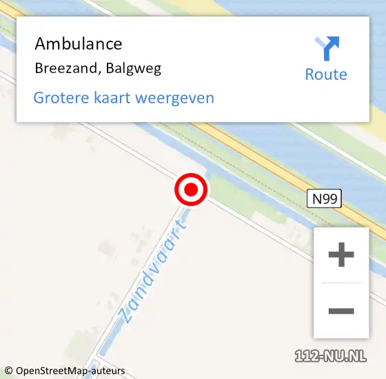 Locatie op kaart van de 112 melding: Ambulance Breezand, Balgweg op 5 mei 2019 14:09