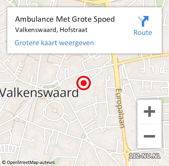 Locatie op kaart van de 112 melding: Ambulance Met Grote Spoed Naar Valkenswaard, Hofstraat op 5 mei 2019 14:53
