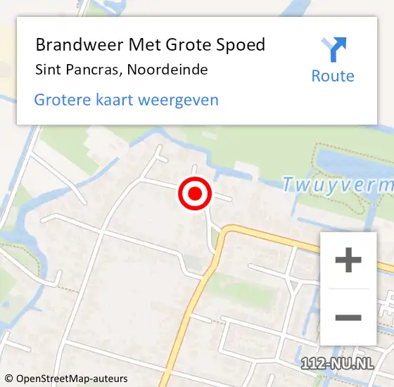 Locatie op kaart van de 112 melding: Brandweer Met Grote Spoed Naar Sint Pancras, Noordeinde op 5 mei 2019 15:36