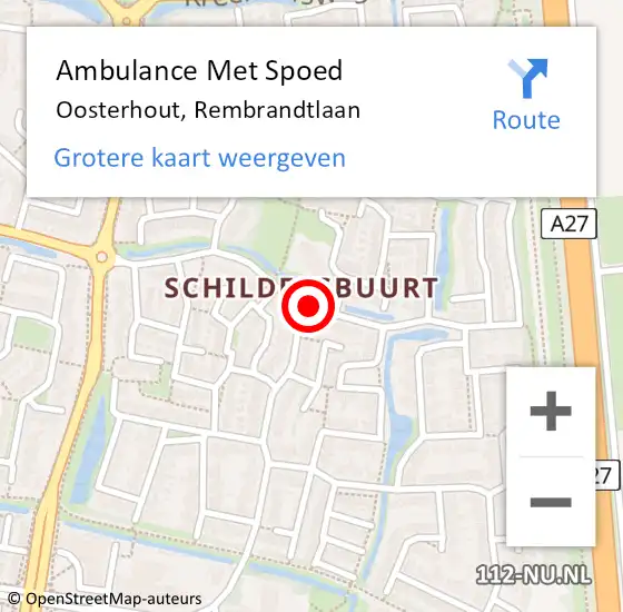 Locatie op kaart van de 112 melding: Ambulance Met Spoed Naar Oosterhout, Rembrandtlaan op 5 mei 2019 15:57