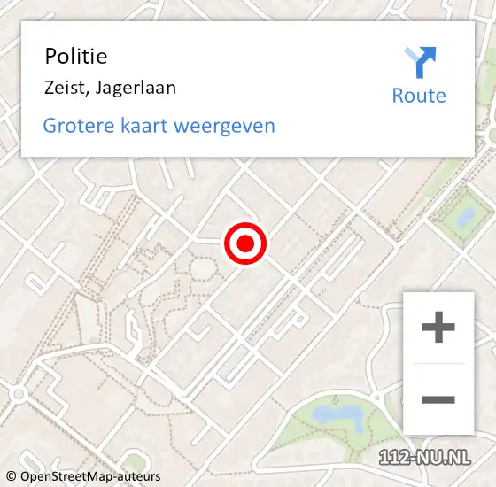 Locatie op kaart van de 112 melding: Politie Zeist, Jagerlaan op 5 mei 2019 17:41